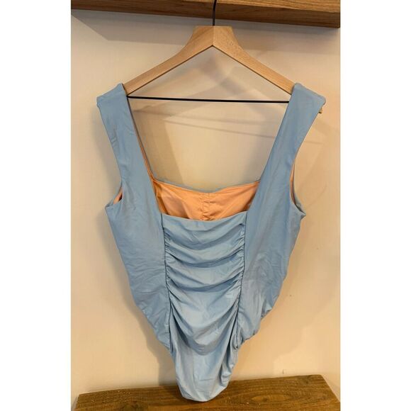 NWT Plus J.Crew Ruched squareneck One Piece Swimsuit in Blue Mist Size 18 - Picture 5 of 10